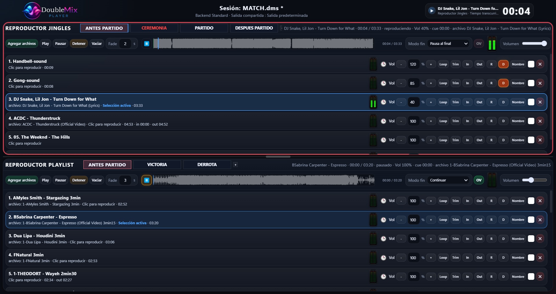 Interfaz principal de DoubleMix Player