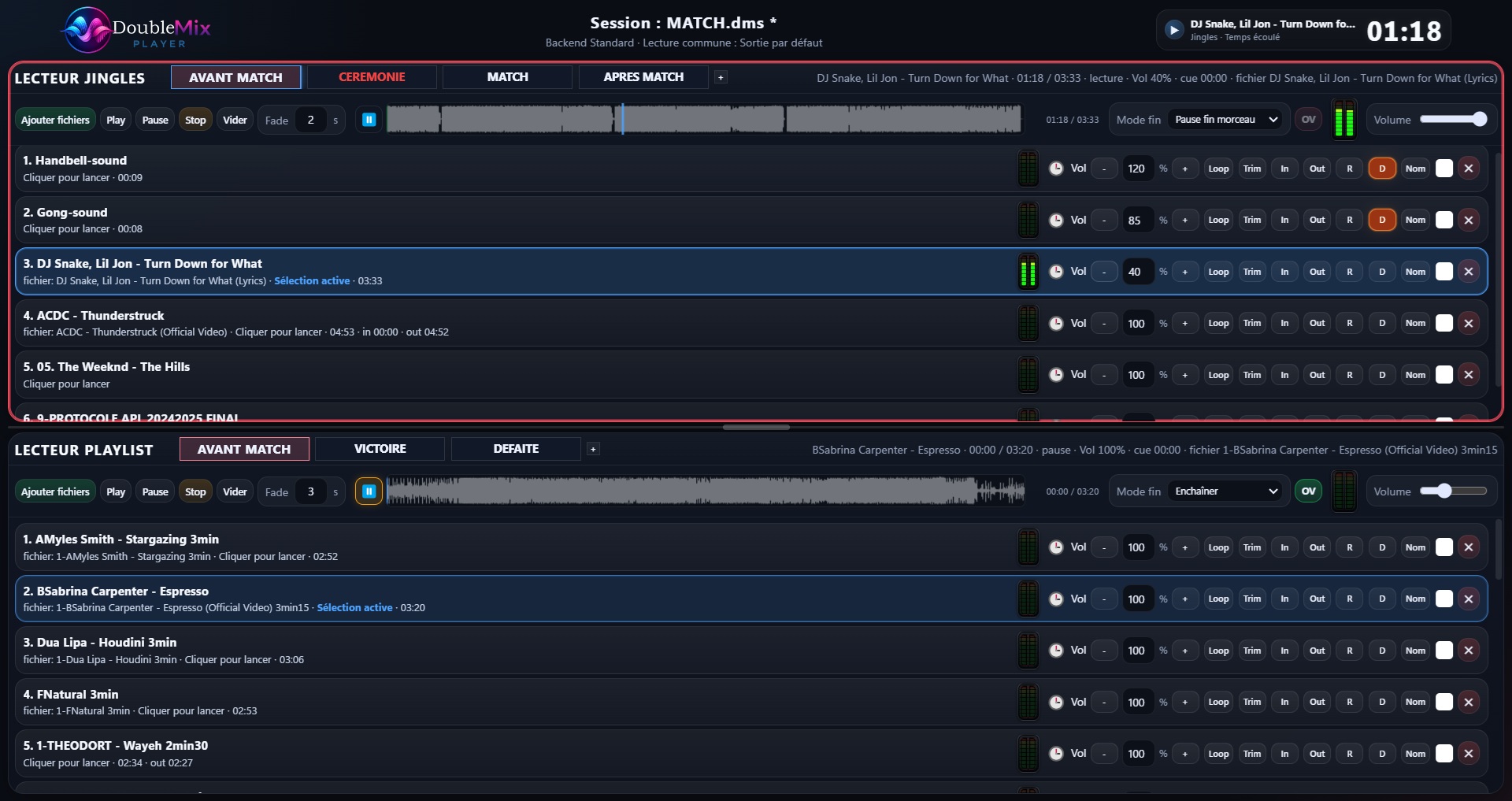 Vue principale de DoubleMix Player