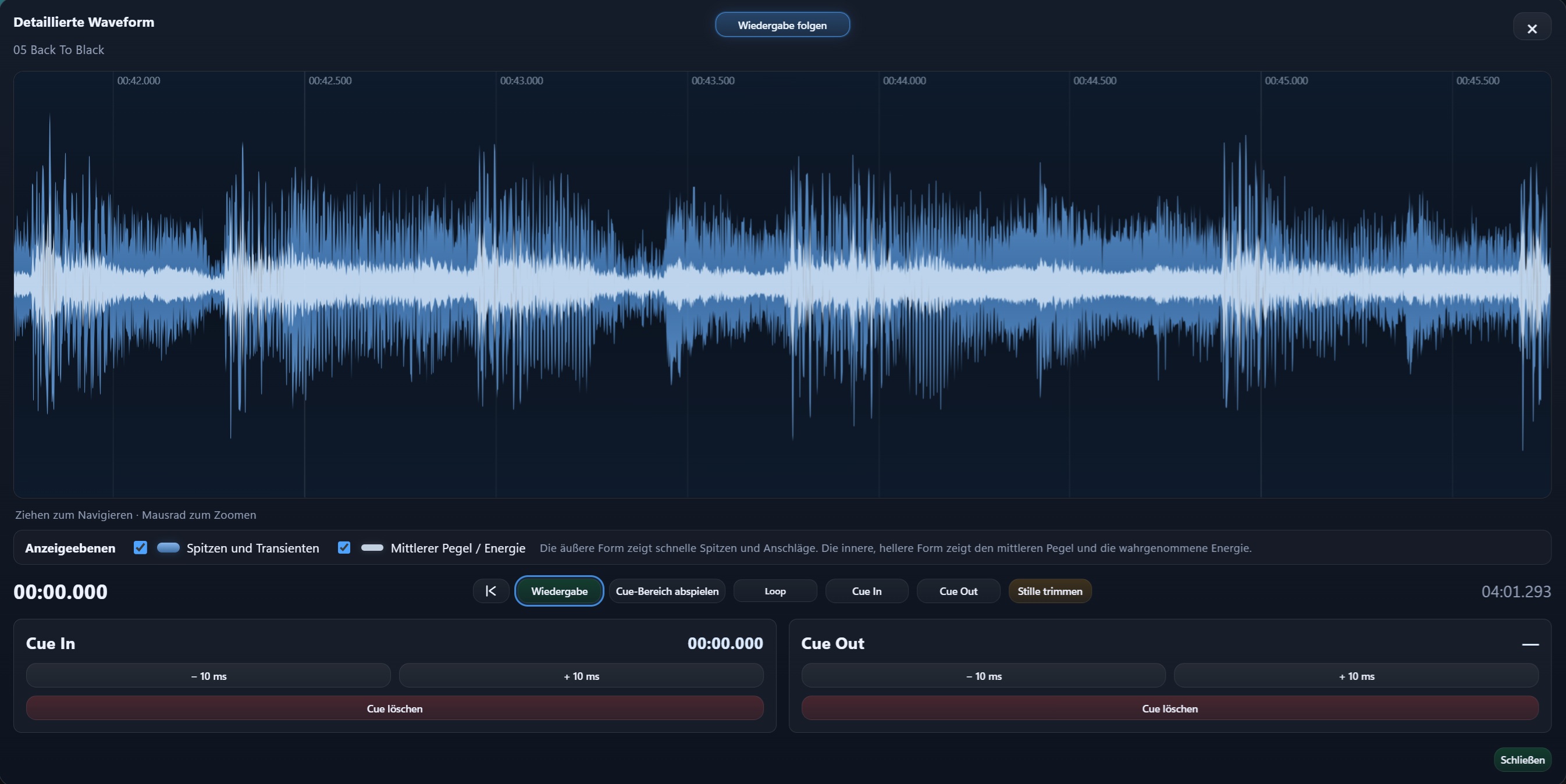 Detaillierte Wellenform - DoubleMix Player