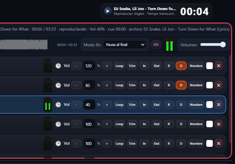Ajustes de audio por pista en DoubleMix Player